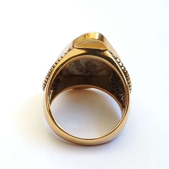 Barse African Opal Statement Ring Sz 8 3/4 Bone White Gray Blue Goldtone Boho - Picture 4 of 6